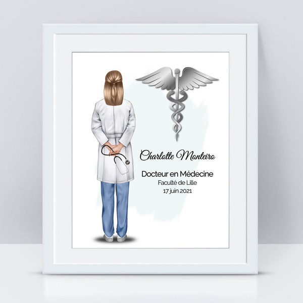 Cadeau de médecin personnalisé - Illustration personnalisée - Médecin Diplôme d’études de médecine - Infirmière - cadeau de graduation