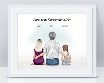 Cadeau grand-père - cadeau pour papi personnalisé - cadeau fête des grand-pères - Portrait famille personnalisé - Affiche de famille