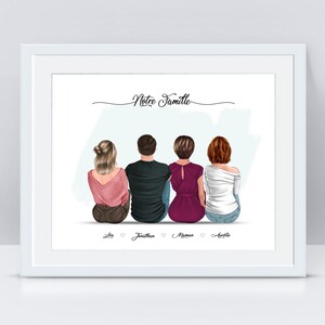 Portrait de famille personnalisé - Illustration mère et grands enfants - cadeau fête des mères