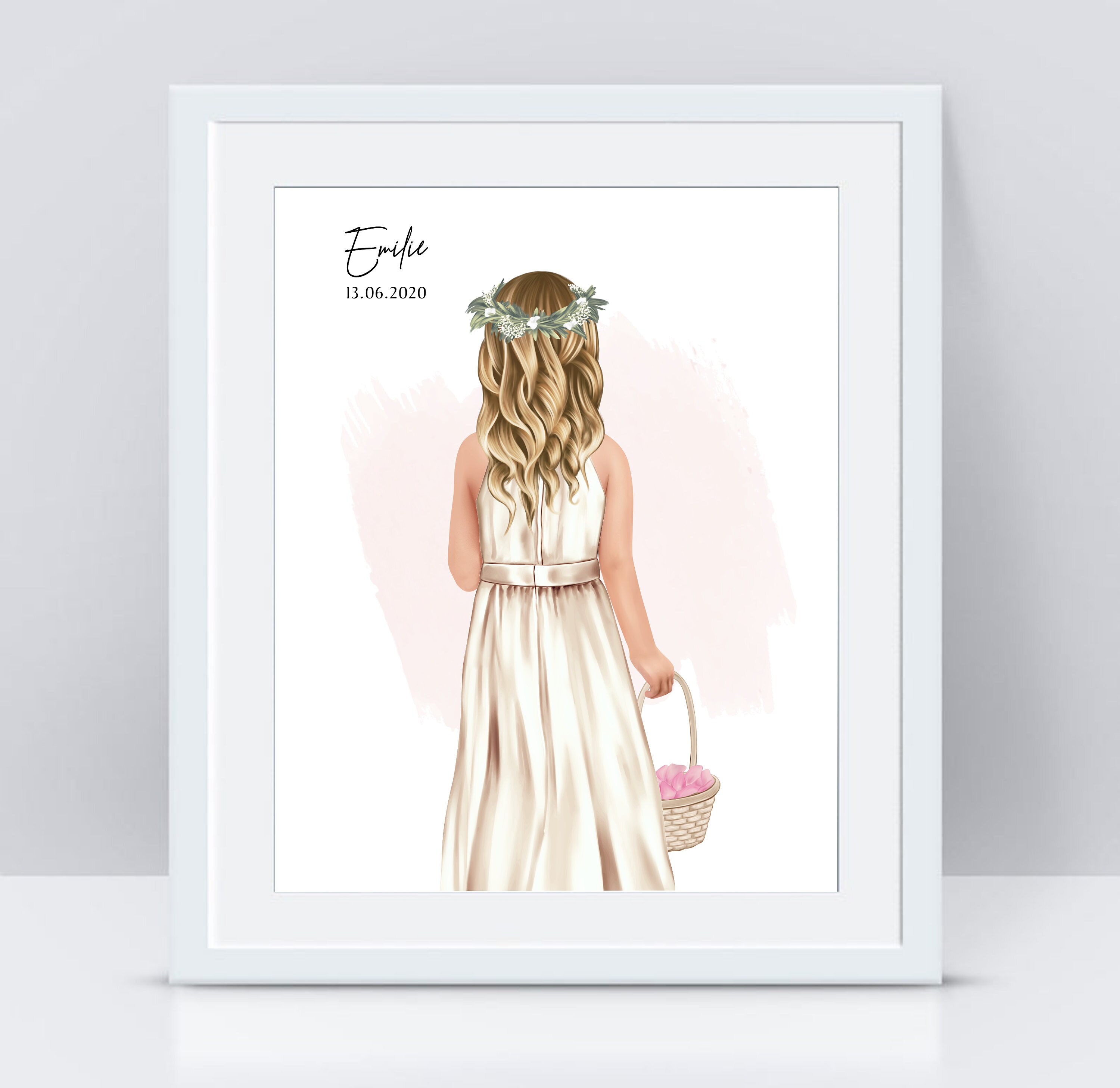 Portrait Cadeau Fille Communion/Baptême Mariage - Portrait Personnalisé Date Importante