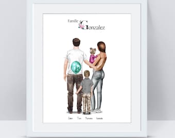 Portrait de famille personnalisé - Affiche famille - tableau personnalisé de famille - cadeau fête des mères