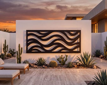 Abstract Waves Metal Sign, Modern Desert Exterior Panel