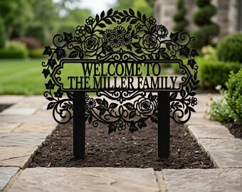 Personalized Metal Address Sign, Custom Garden Welcome Plaque