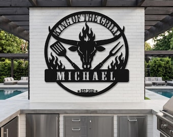 Personalized King of the Grill BBQ Sign Custom Metal Name Plaque