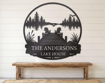 Custom Lake House Metal Sign, Personalized Dock Name Decor