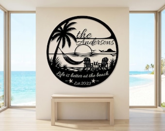 Personalized Beach House Metal Sign Custom Name Backyard Patio Decor