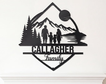 Personalized Mountain Family Metal Sign, Custom Lake House Name Plate