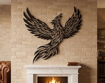 Geometric Phoenix Metal Wall Sculpture, Firebird Mythical Animal Sign