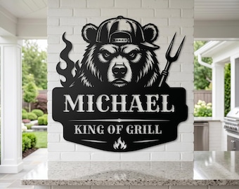 Personalized BBQ Grill Sign, Custom Metal Barbeque Name Decor