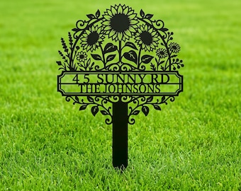 Personalized Sunflower Address Sign, Custom Metal House Number Plaque