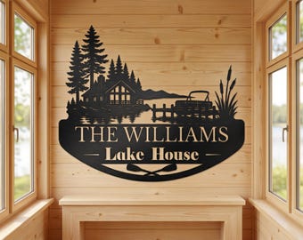 Custom Lake House Sign, Personalized Family Name Metal Outdoor Decor