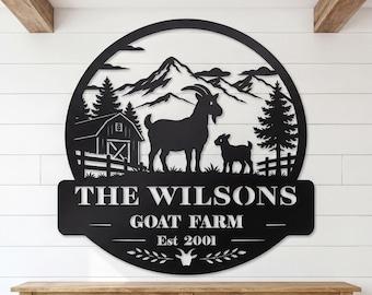 Personalized Goat Farm Metal Sign, Custom Family Name Decor