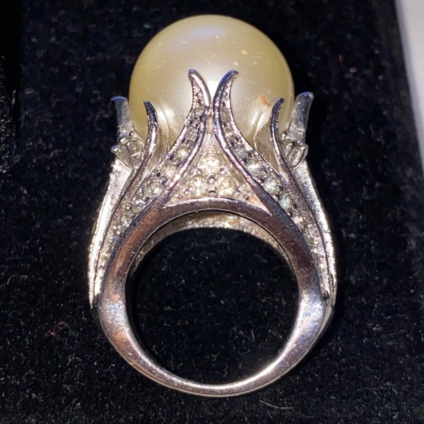 Cocktail Ring Pearl Benedetto Panetta Vintage Costume Jewelry Sterling Silver Shank Tested