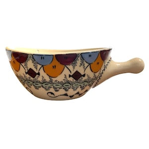 Hand-Painted Pueblo Indian Design Ceramic Bowl With Handle