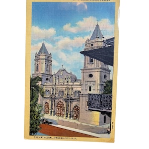 Vintage Panama City Cathedral Postcard 1941 With Handwritten Message & Stamp