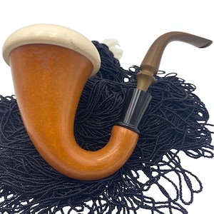 Pipe Calabash Gourt Possible Meerschaum Tobacco Vintage Pre-Smoked Tan White Black