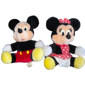 Vintage Disneyland Mickey & Minnie Mouse Plush Dolls Polyester 1980s Disney 10&quot; Each