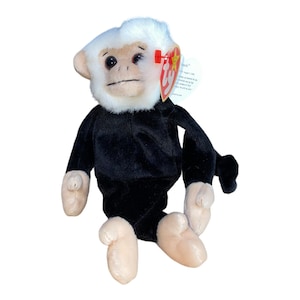 Ty Beanie Babies &quot;Mooch&quot; Monkey Plush Toy 1998 Black & Cream Collectible