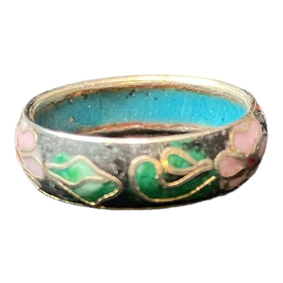 Ring Cloisonné Enamel Size 6.5 Vintage Turquoise … - image 5