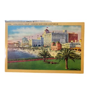Vintage Long Beach California Postcard 215A Looking West From Auditorium  Linen Era 1930s-1940s 4x6 Inches