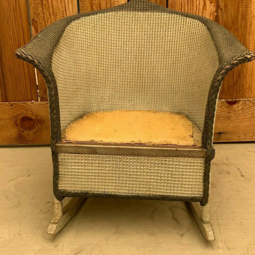 VINTAGE Childs Wicker Rocking Chair Olive Green and Beige Etsy