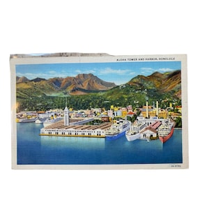 Vintage Aloha Tower And Harbor Honolulu Postcard