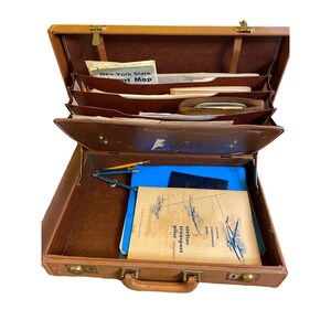 Vintage 1965 Aeronautic Engineer's Briefcase With Aviation Charts & Accessories