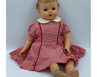 Vintage Madame Alexander Baby Doll Red Gingham Dress Collectible 18-Inch
