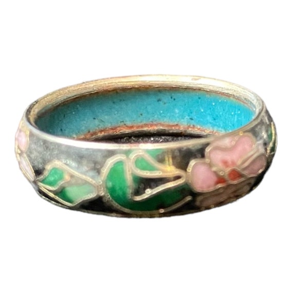 Ring Cloisonné Enamel Size 6.5 Vintage Turquoise … - image 1