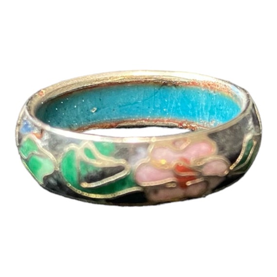 Ring Cloisonné Enamel Size 6.5 Vintage Turquoise … - image 2