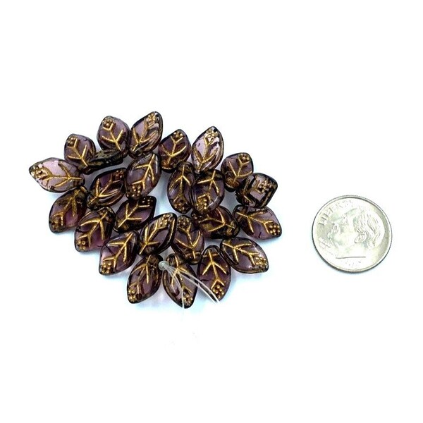 Wild Things Beads Leaf Bead Purple Amethyst  Gold Veined Side Drilled Hole Jewelry