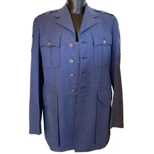 USAF Air Force Mens Staff Sergeant Blue Wool Military Uniform Jacket 40L Vintage With Patch & Buttons