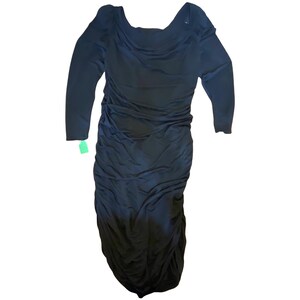 Vintage New Leaf By Samir Black Long Sleeve Ruched Midi Dress