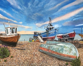 Deal Kent Fishing boats Giclee Museum/ Exhibition quality A3 limited edition print