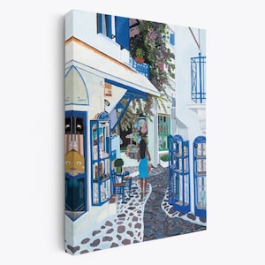 Canvas wall Art Skiathos Street for home and office from my original oil painting bringing colour and a vibrancy to any room