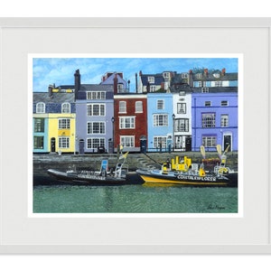 Grote ingelijste Weymouth Harbor Ribs ingelijste gicleemuseum/tentoonstellingskwaliteit Limited Edition-print