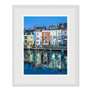 Grote ingelijste Weymouth Harbor Limited Edition gicleemuseum/tentoonstellingsafdruk van hoge kwaliteit