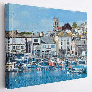 Canvas Wall Art Brixham Harbour two for home and office from my original oil painting bringing colour and a vibrancy to any room