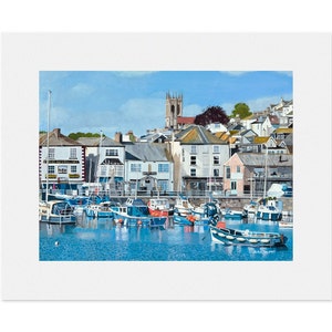 Stampa giclée montata di Brixham Harbour, qualità museale/espositiva, edizione limitata