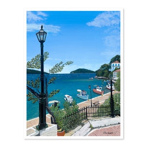 Skiathos Lamp Post A3 Giclée-Druck in limitierter Auflage