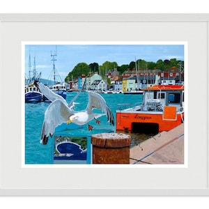 Ingelijste kwaliteitsafdruk Weymouth Harbor Seagulls gicleemuseum/tentoonstelling