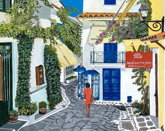 Skiathos Town Mediteraneo A3 Giclee Museum/Exhibition quality limited edition print