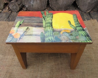 Taburete para niños, Taburete decorativo, Taburete desierto, Taburete rústico, Taburete para casa de campo, Taburete Shabby chic, Taburete para niños