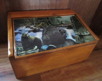 Caja de pan rústica, caja de pan de madera, caja de almacenamiento de cereales, caja de almacenamiento de productos secos, caja de almacenamiento de cocina shabby chic, caja de pan única