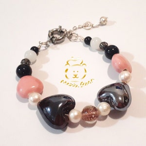 Herz Armband mit echten Perlen und echtem Obsidian!