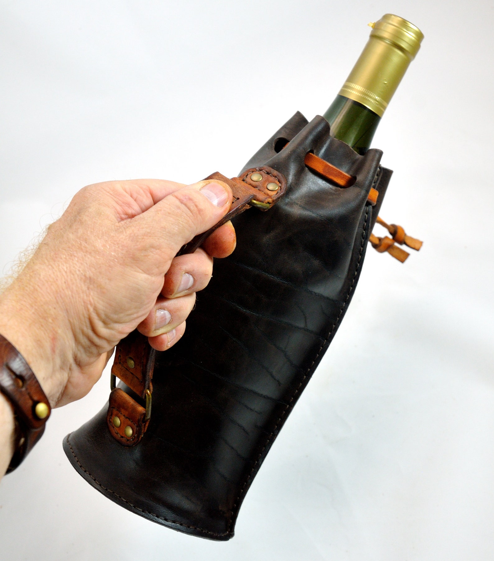 Leather bottle case leather wine bag whiskey genuine leather Etsy
