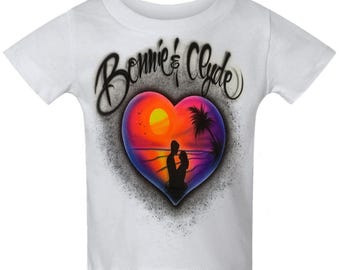 Diseño de nombre personalizado con aerógrafo, pareja, corazón, atardecer