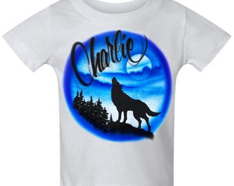 Diseño de nombre personalizado de lobo solitario con aerógrafo