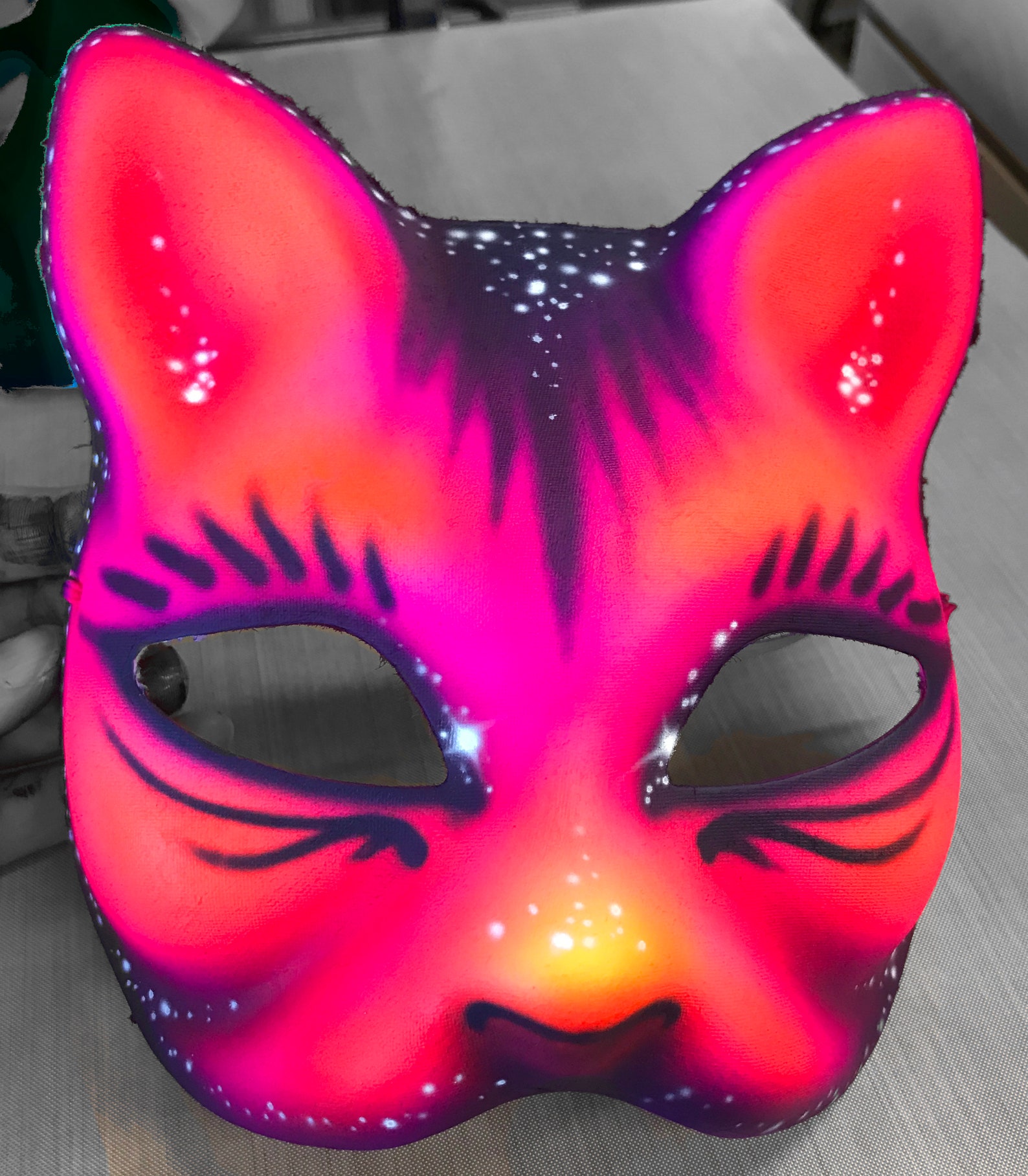 Whimsical pink paper mâché cat mask Etsy