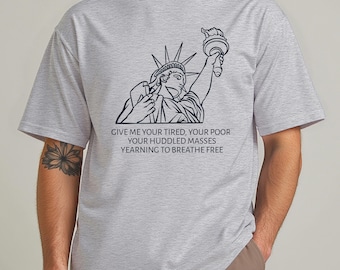 Dame tu camiseta patriótica de la Estatua de la Libertad, tu pobre y cansada, para la fiesta del 4 de julio o la celebración del Día de la Independencia.